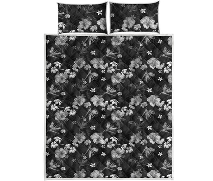 Monochrome Hawaiian Floral Print Quilt Bed Set