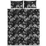 Monochrome Hawaiian Floral Print Quilt Bed Set