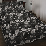 Monochrome Hawaiian Floral Print Quilt Bed Set