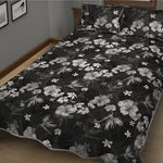 Monochrome Hawaiian Floral Print Quilt Bed Set