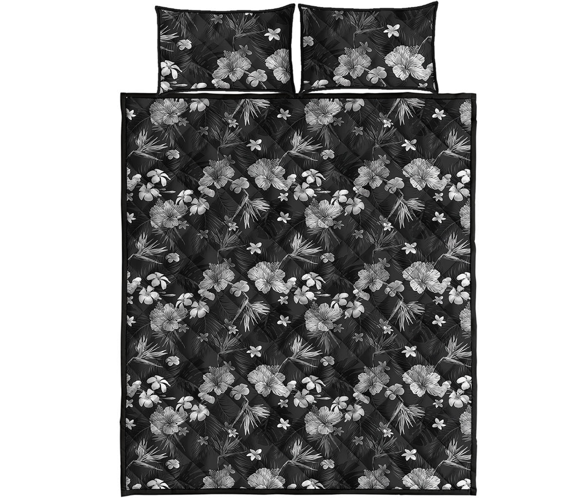 Monochrome Hawaiian Floral Print Quilt Bed Set