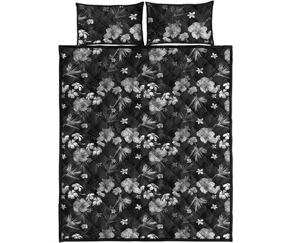 Monochrome Hawaiian Floral Print Quilt Bed Set