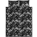 Monochrome Hawaiian Floral Print Quilt Bed Set