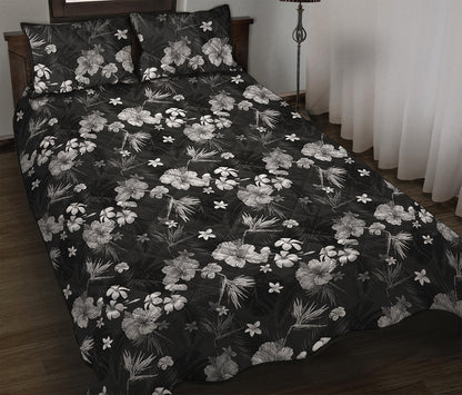 Monochrome Hawaiian Floral Print Quilt Bed Set