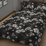 Monochrome Hawaiian Floral Print Quilt Bed Set