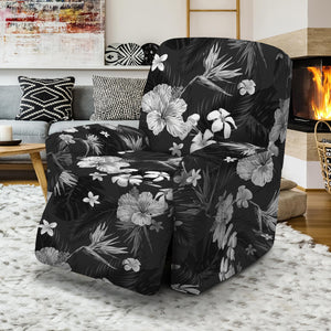 Monochrome Hawaiian Floral Print Recliner Slipcover