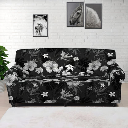 Monochrome Hawaiian Floral Print Sofa Cover