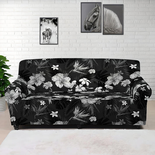 Monochrome Hawaiian Floral Print Sofa Cover