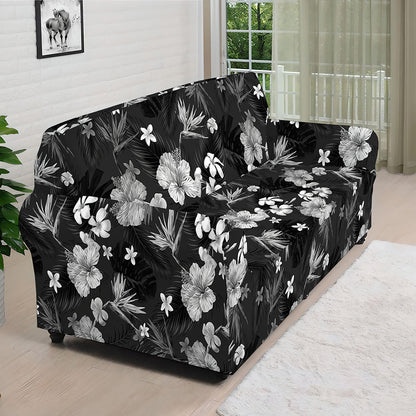 Monochrome Hawaiian Floral Print Sofa Cover