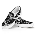Monochrome Hawaiian Floral Print White Slip On Shoes
