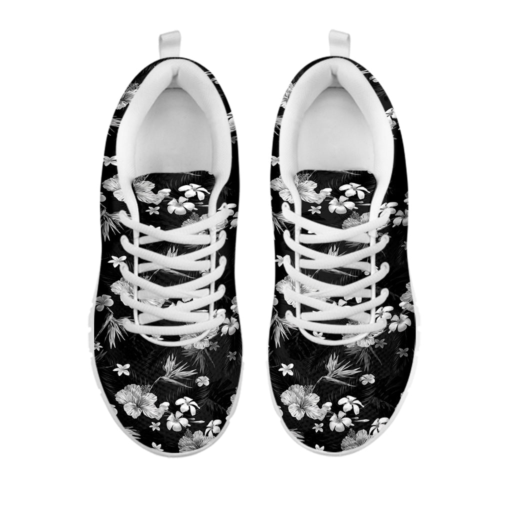 Monochrome Hawaiian Floral Print White Sneakers