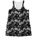 Monochrome Hawaiian Floral Print Women's Racerback Tank Top