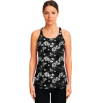 Monochrome Hawaiian Floral Print Women's Racerback Tank Top