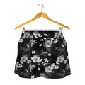 Monochrome Hawaiian Floral Print Women's Shorts