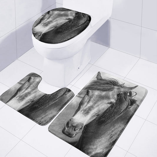 Monochrome Horse Print 3 Piece Bath Mat Set