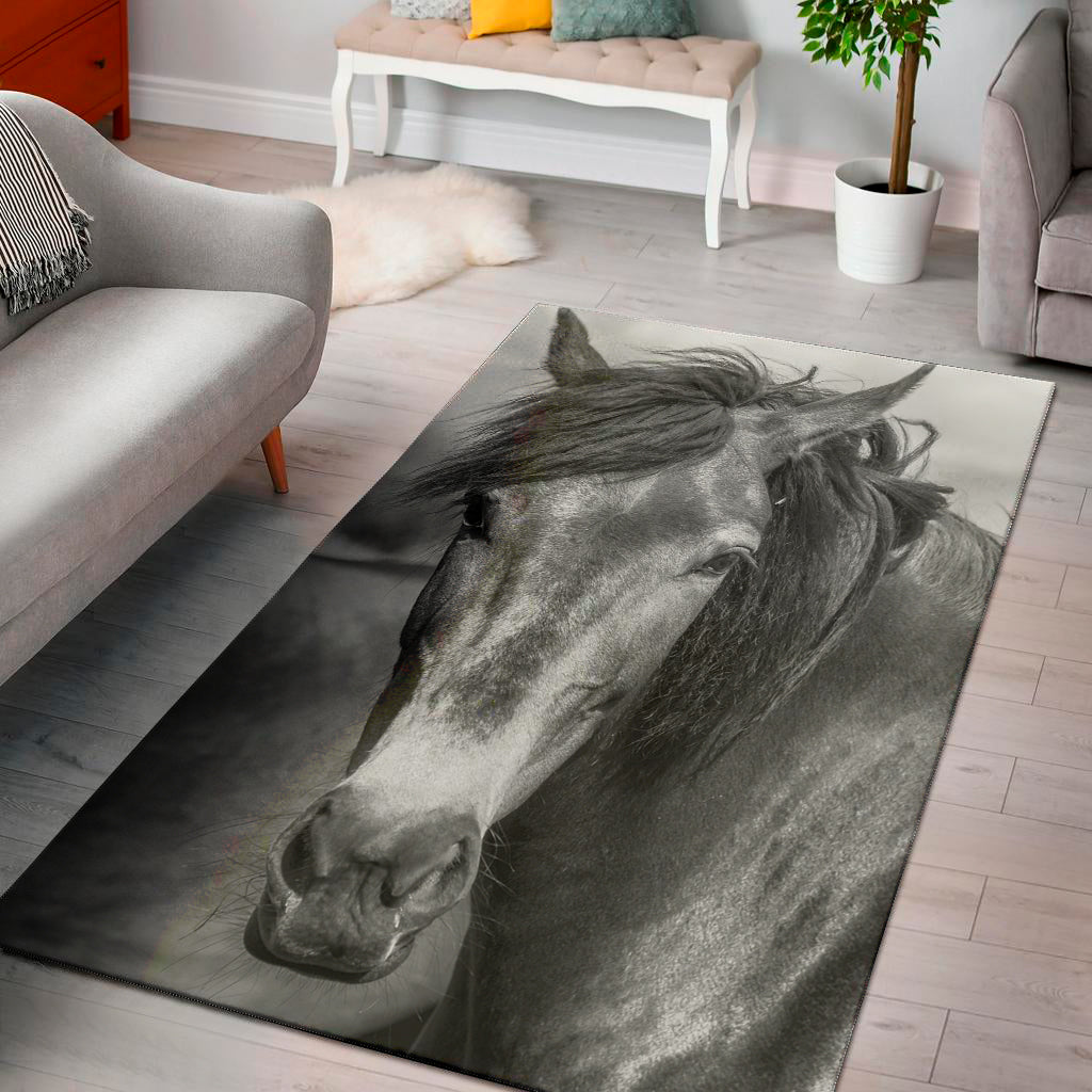 Monochrome Horse Print Area Rug