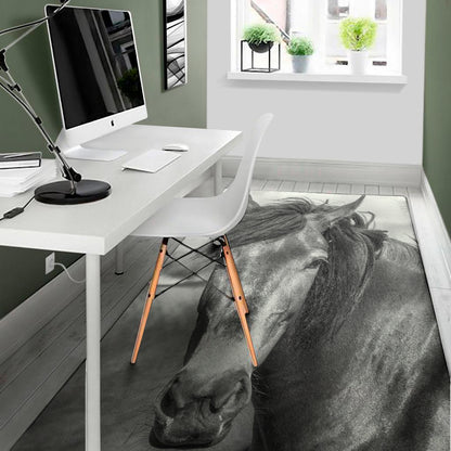 Monochrome Horse Print Area Rug