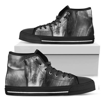 Monochrome Horse Print Black High Top Shoes