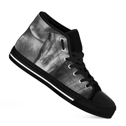 Monochrome Horse Print Black High Top Shoes