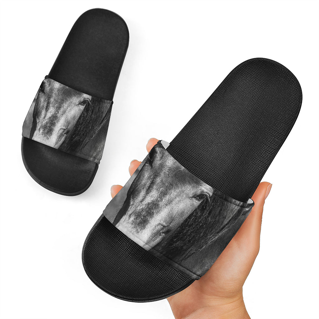 Monochrome Horse Print Black Slide Sandals