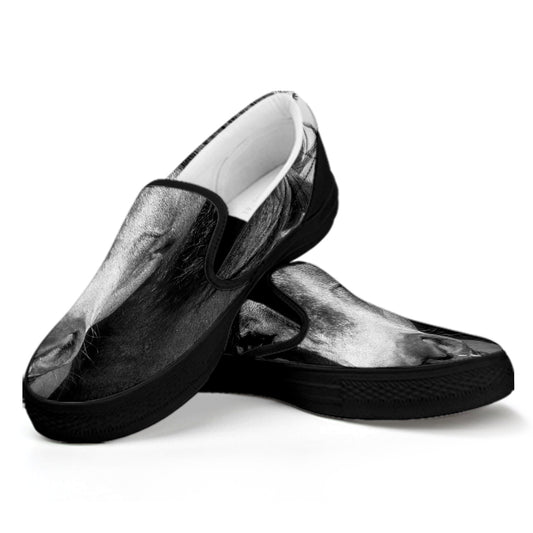 Monochrome Horse Print Black Slip On Shoes