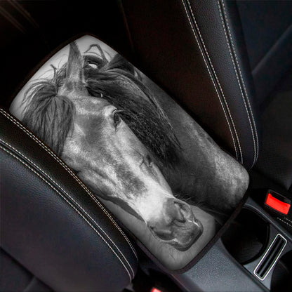 Monochrome Horse Print Car Center Console Cover