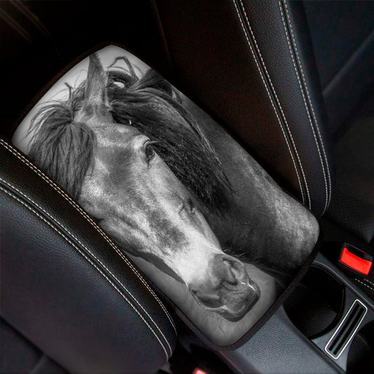 Monochrome Horse Print Car Center Console Cover