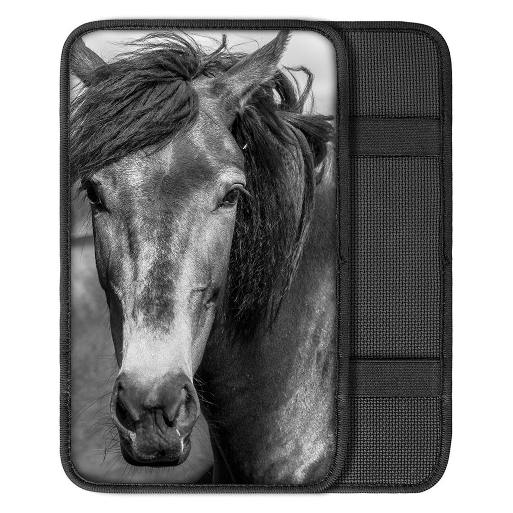 Monochrome Horse Print Car Center Console Cover
