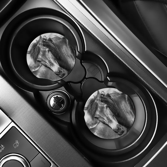 Monochrome Horse Print Car Coasters