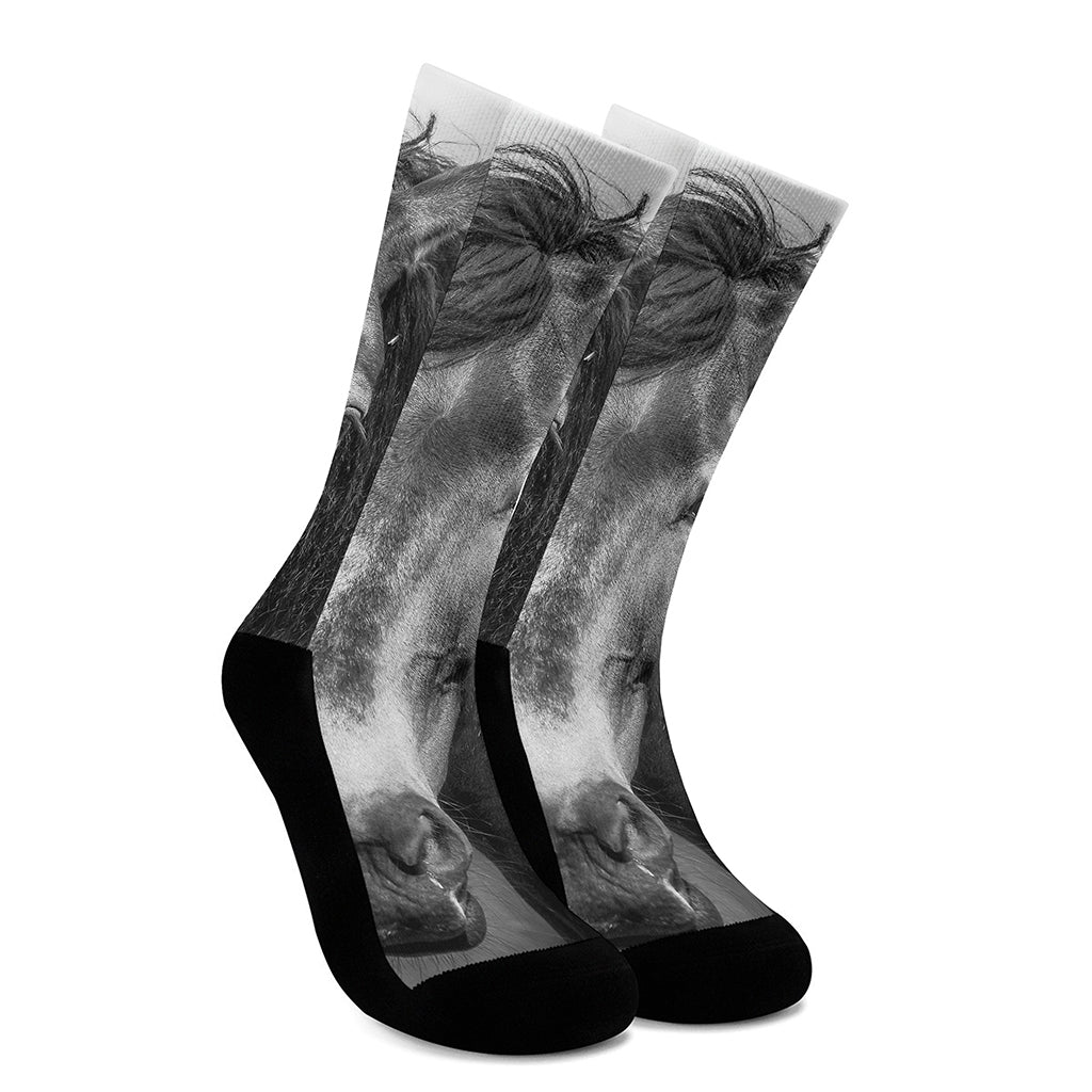 Monochrome Horse Print Crew Socks