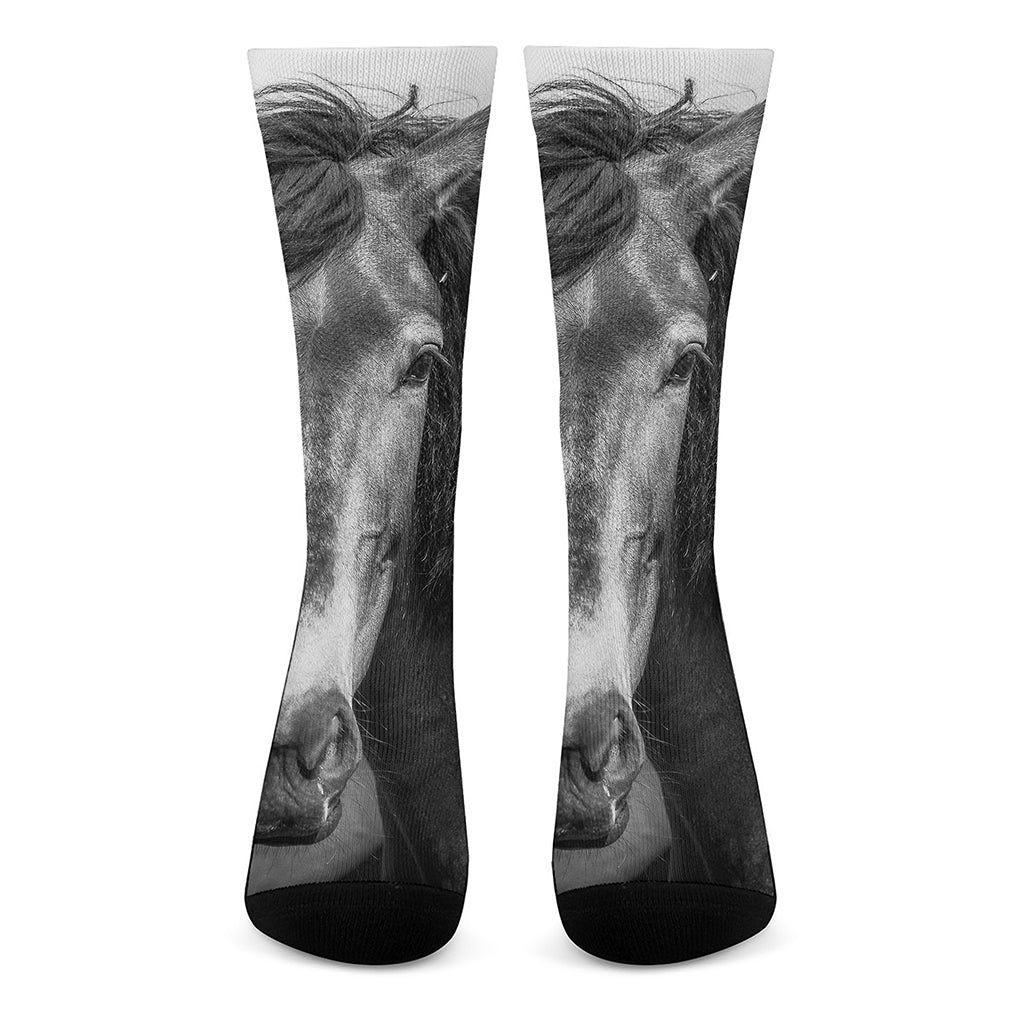 Monochrome Horse Print Crew Socks