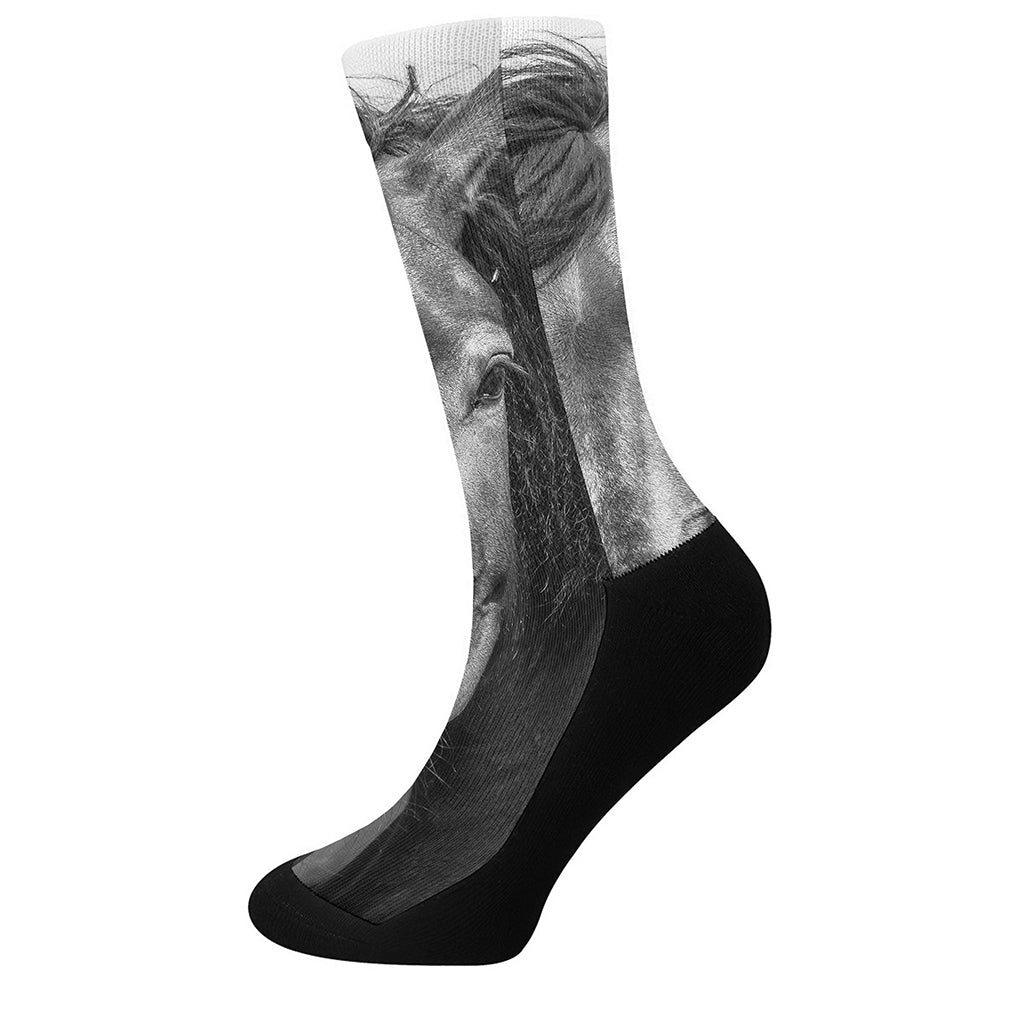 Monochrome Horse Print Crew Socks