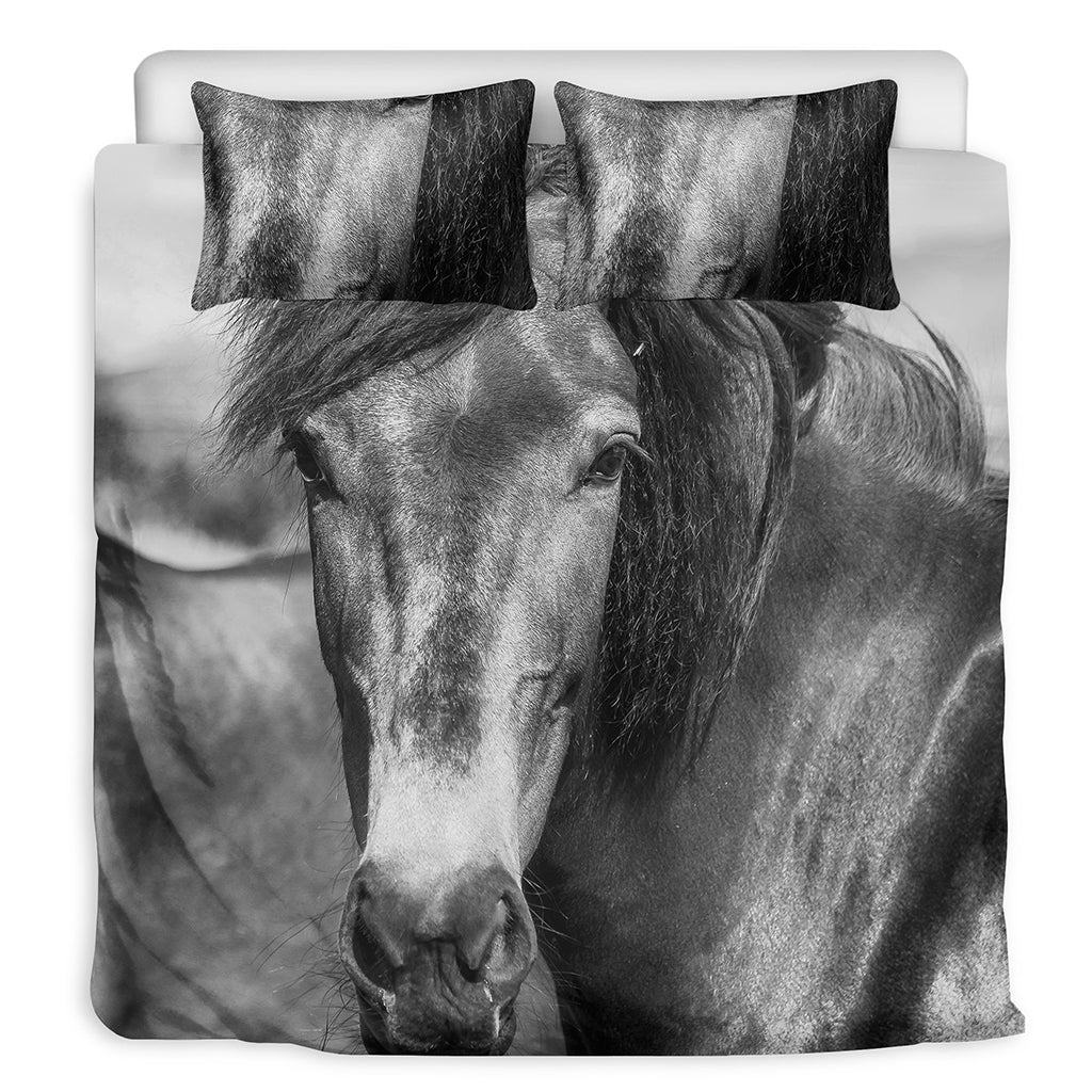 Monochrome Horse Print Duvet Cover Bedding Set