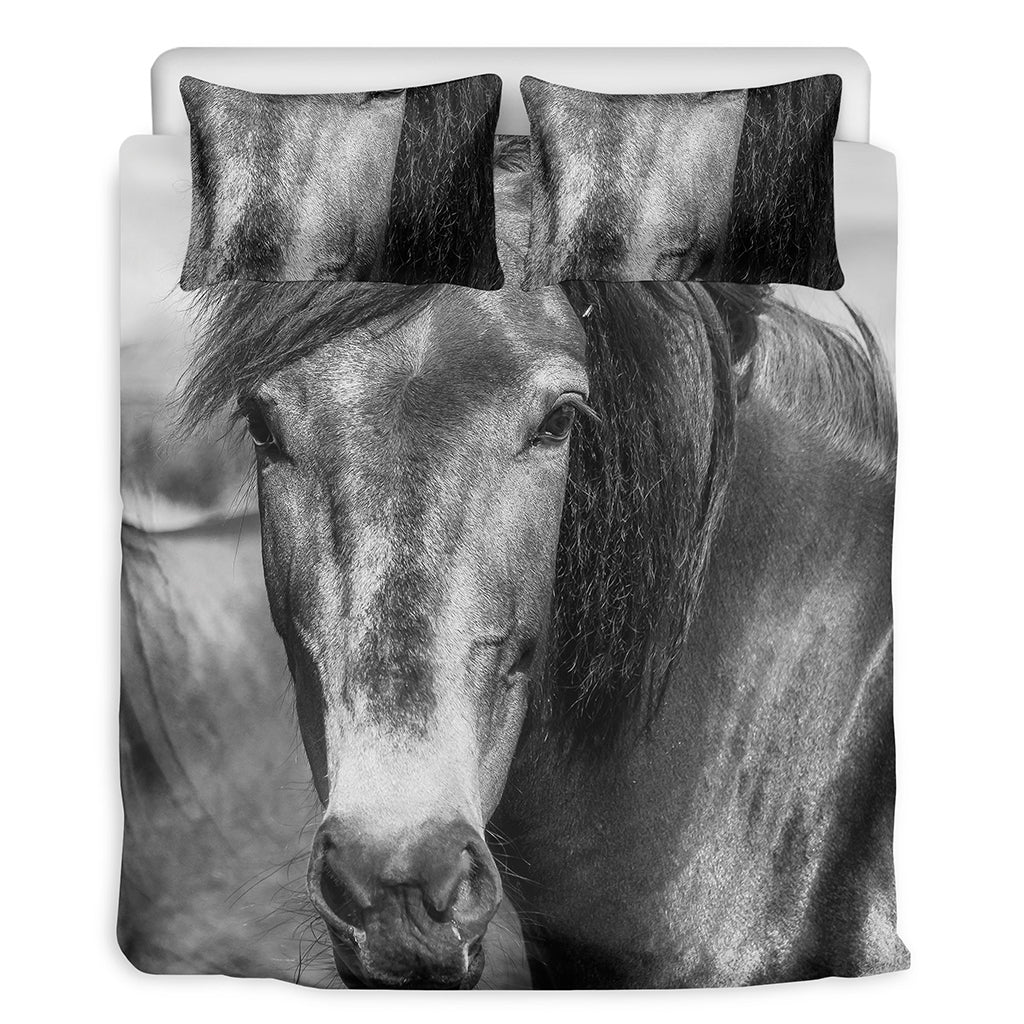 Monochrome Horse Print Duvet Cover Bedding Set