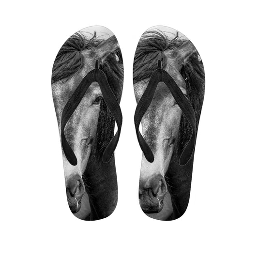 Monochrome Horse Print Flip Flops