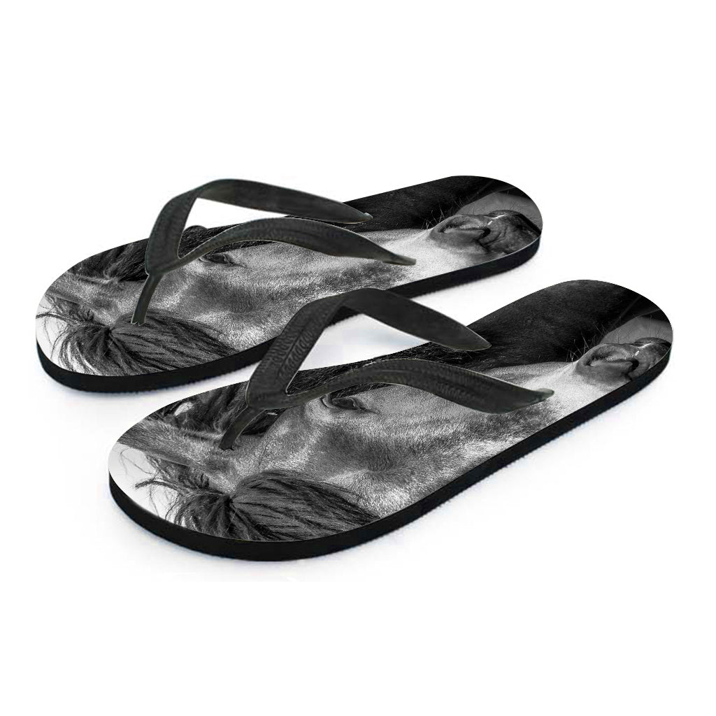 Monochrome Horse Print Flip Flops