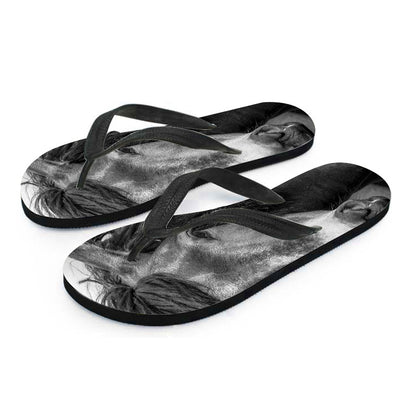 Monochrome Horse Print Flip Flops