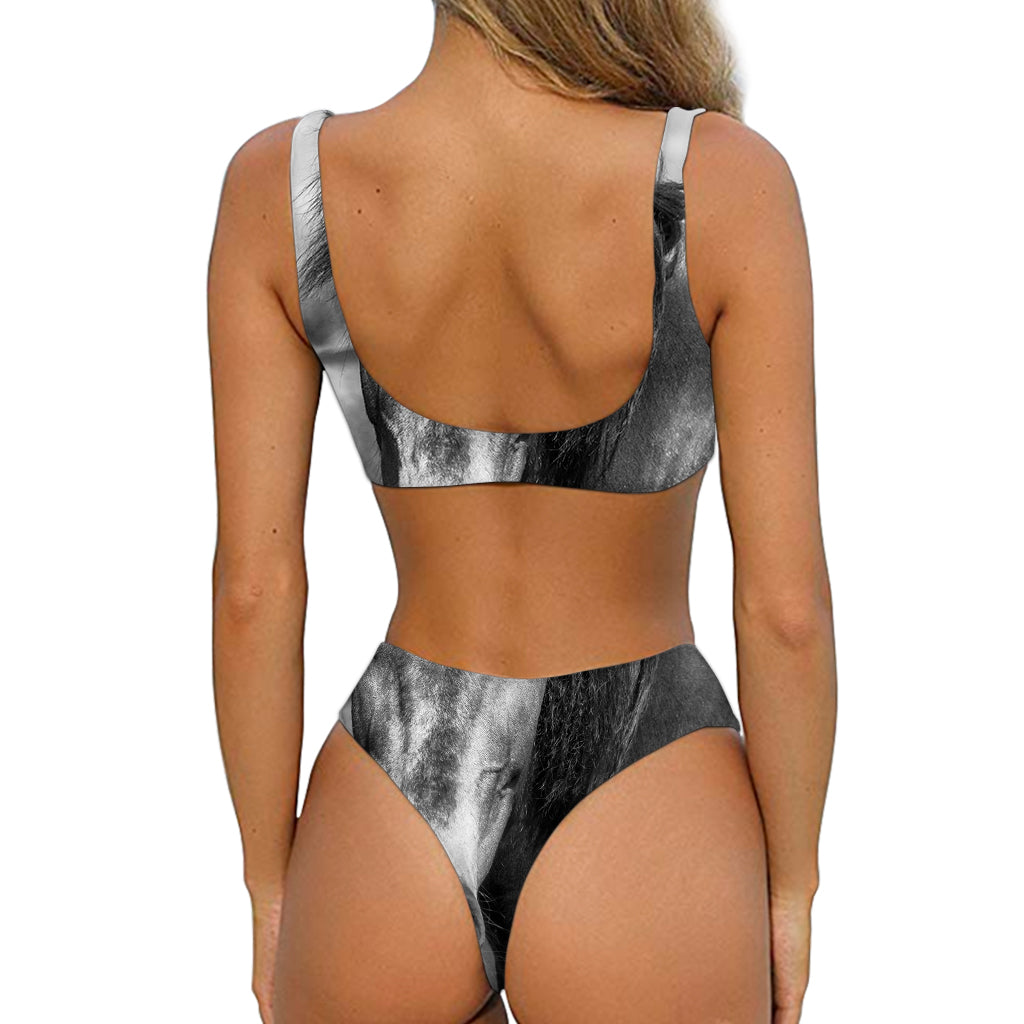 Monochrome Horse Print Front Bow Tie Bikini