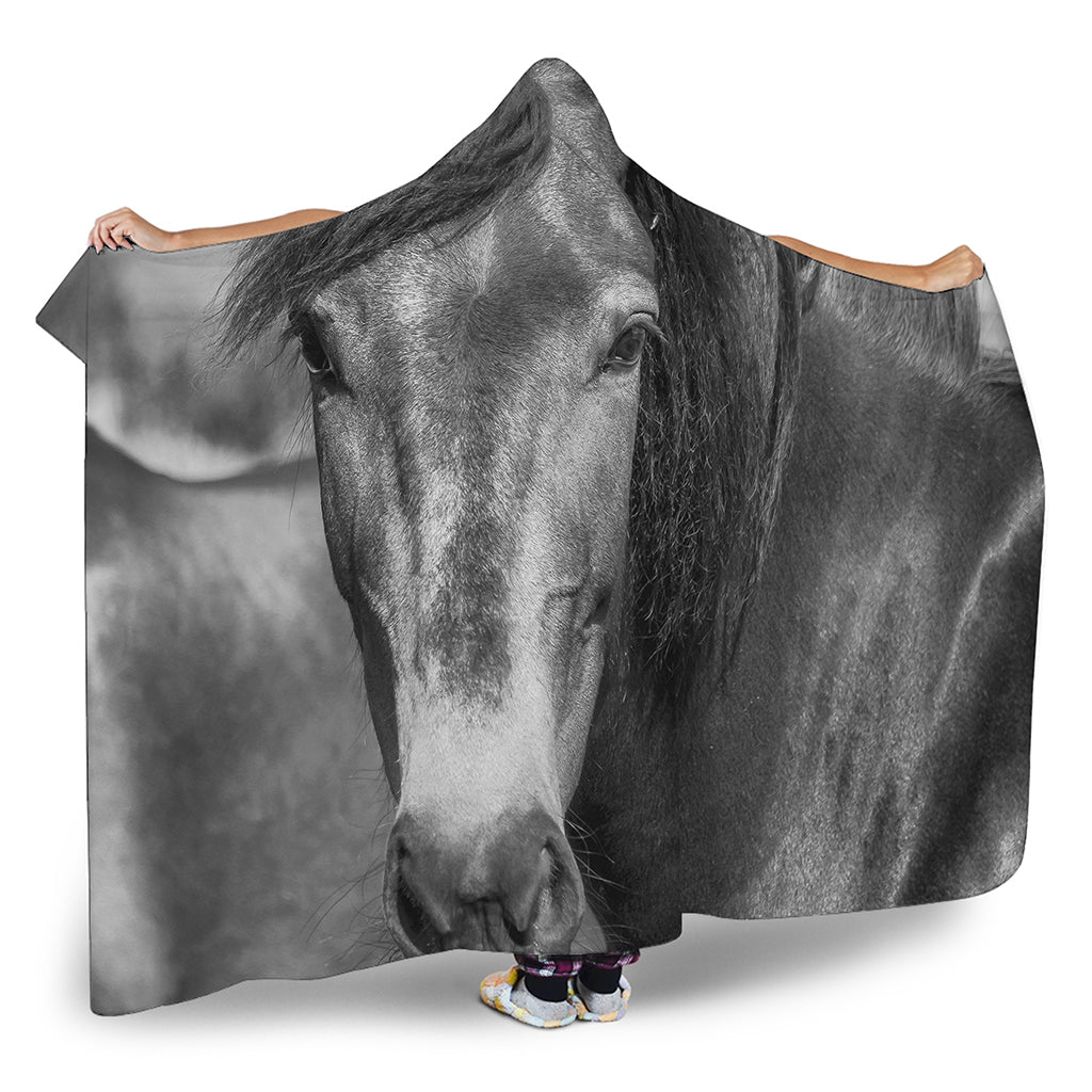 Monochrome Horse Print Hooded Blanket