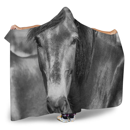 Monochrome Horse Print Hooded Blanket