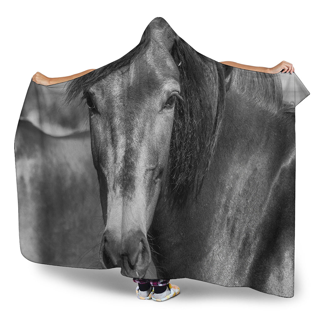Monochrome Horse Print Hooded Blanket