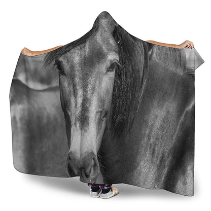 Monochrome Horse Print Hooded Blanket