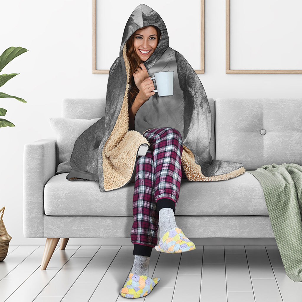 Monochrome Horse Print Hooded Blanket