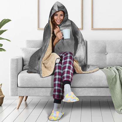 Monochrome Horse Print Hooded Blanket