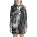 Monochrome Horse Print Pullover Hoodie Dress