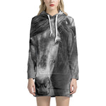 Monochrome Horse Print Hoodie Dress