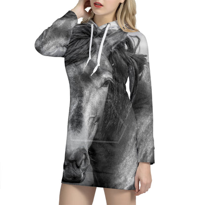 Monochrome Horse Print Hoodie Dress