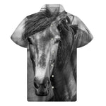 Monochrome Horse Print Men's Short Sleeve Shirt