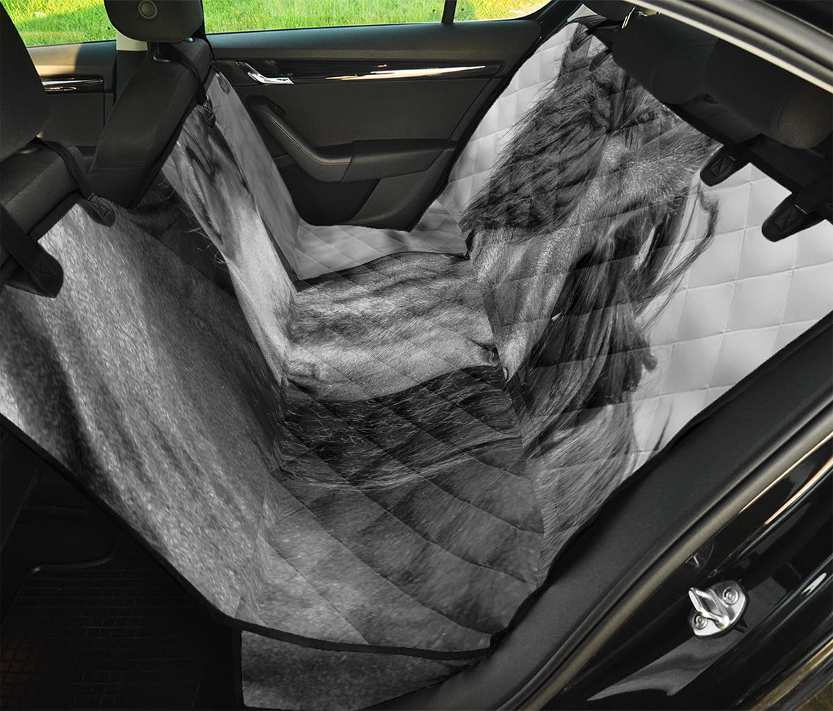 Monochrome Horse Print Pet Car Back Seat Cover