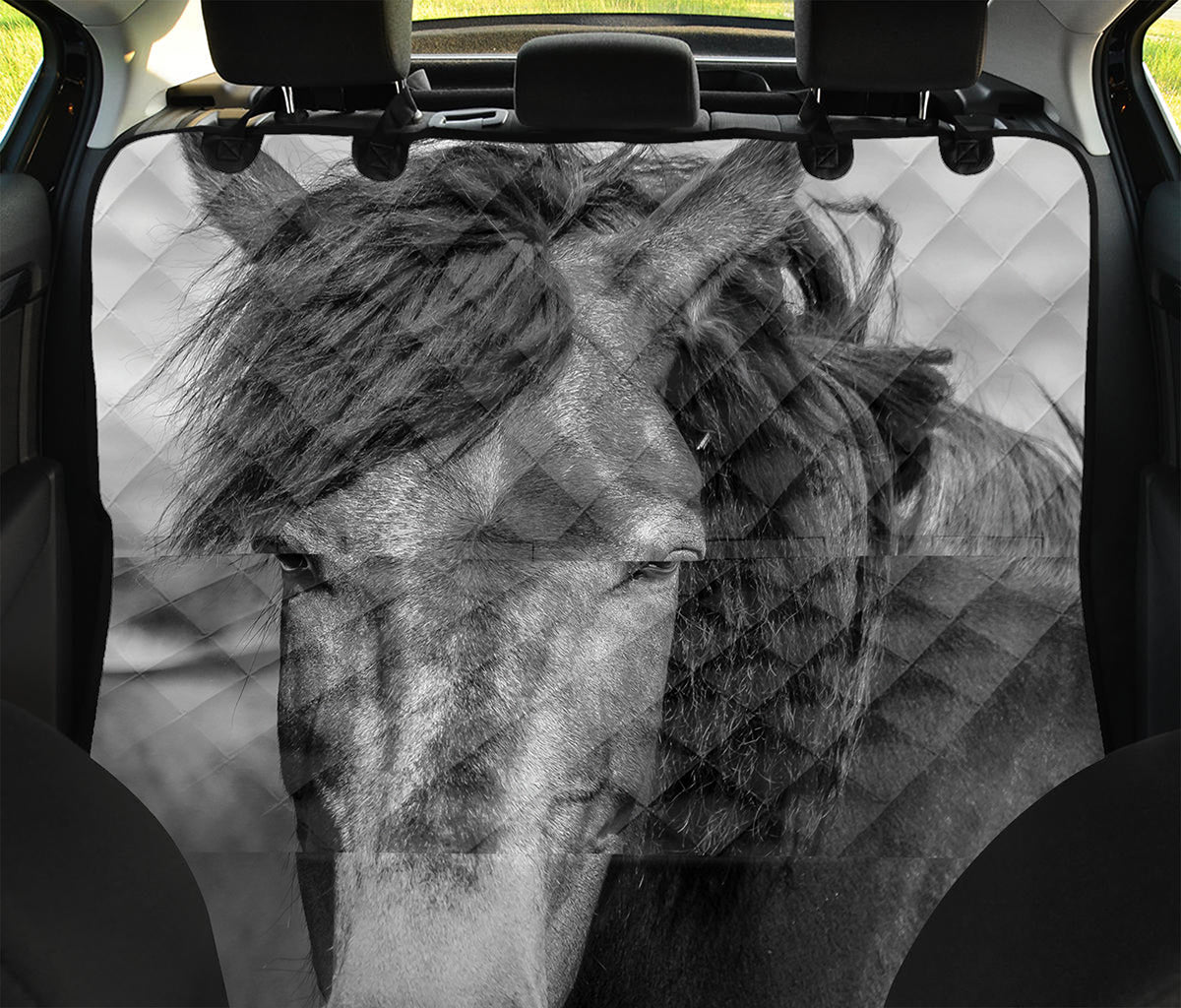 Monochrome Horse Print Pet Car Back Seat Cover